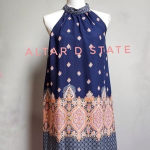 Altar'd State boho paisly halterneck shift dress S